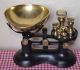 Vintage English Black Boots Kitchen Balance Scales 7 Brass Bell Weights Scales photo 1