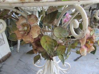Omg Old Vintage Italian Tole Birdcage On Stand Wild Roses Magnolias Flowers 5 ' photo