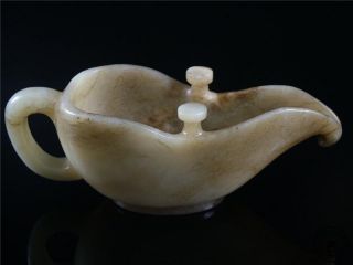 Antique Old Chinese Nephrite Celadon Jade Statue Wine Cup Collectibls 18/19th C. photo