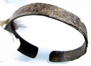Viking Era Bronze Bracelet W/ Cross Motif - Ancient Wearable Artifact - B536 photo