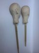 Vintage Pair Hand Carved Wooden Heads On Sticks Carved Figures photo 1