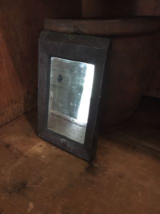 18th/19th C Early Old Antique Wooden Wood Looking Glass Wall Fragment Mirror photo