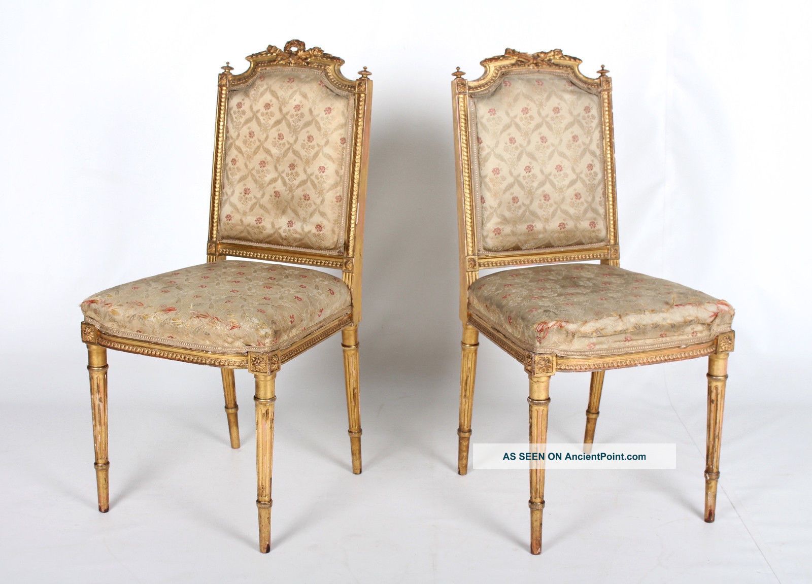 Pair Antique Chairs Gilt French Victorian 2 Chairs 19th Century Gold Gilded 1800-1899 photo