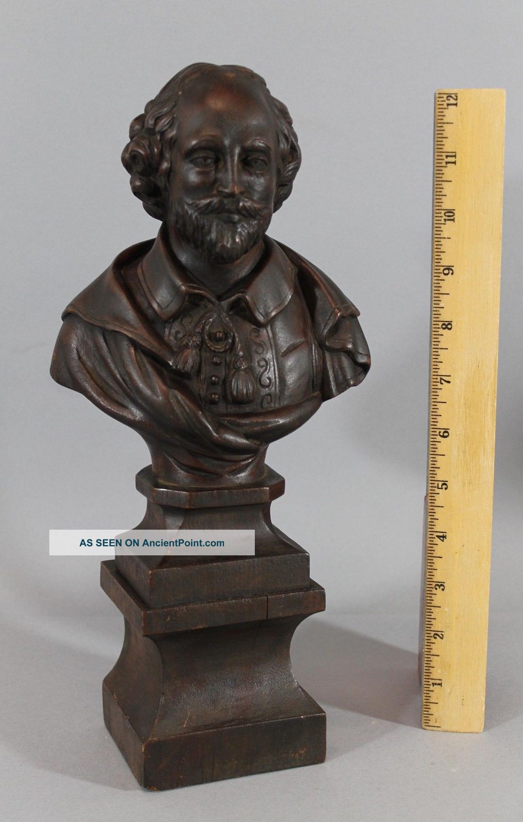Antique 19thc Carved Walnut Wood,  Shakespeare Bust, Carved Figures photo
