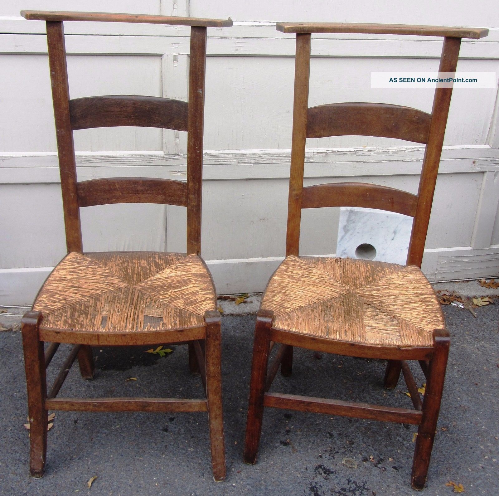 Pair Rare Early 1800s Prie Dieu Country French Rush Seats Prayer Chairs 1800-1899 photo