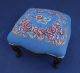 Antique Victorian Flowers Needlepoint Foot Stool Carved Wood Unknown photo 1