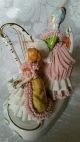 Vintage Dresden Lace Figurine Lady And Child Harp Player Figurines photo 3