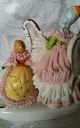 Vintage Dresden Lace Figurine Lady And Child Harp Player Figurines photo 4