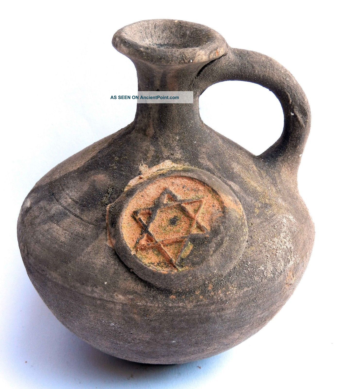 Biblical Ancient Holy Land Jerusalem Pottery Clay Wine Water Jug Vase David Star Holy Land photo