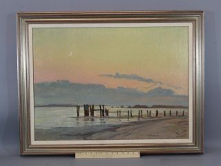 Antique Circa 1920s,  Richard Andrews O/c Beach Scene Sunrise Oil Painting,  Nr photo