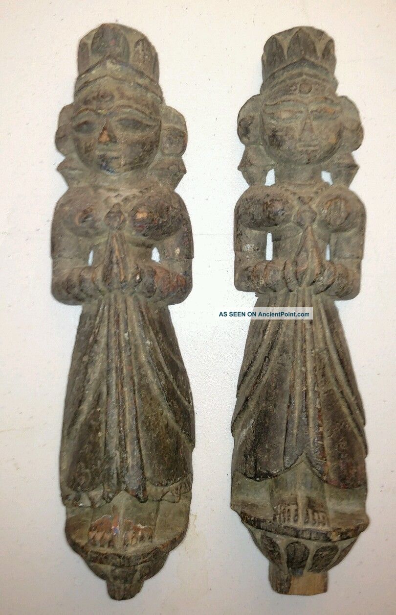 Antique Wood Carvings Architectural Temple Panels Or Asian Style Chinoiserie Primitives photo