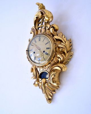 Swedish Carved & Gilded Wall Clock C1940 photo