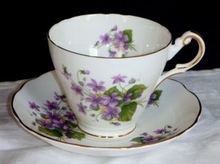 Vintage Regency English Bone China Teacup,  Saucer Violets Gold Trim photo