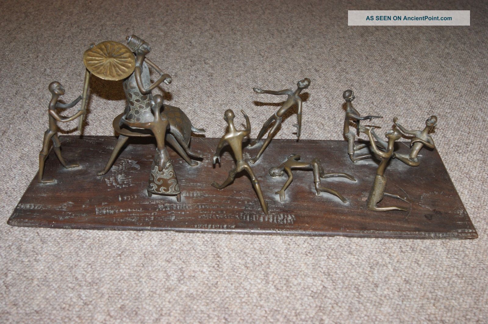 Antique Ashanti African Tribal Scene - Bronze Figures On Wood Base Other African Antiques photo