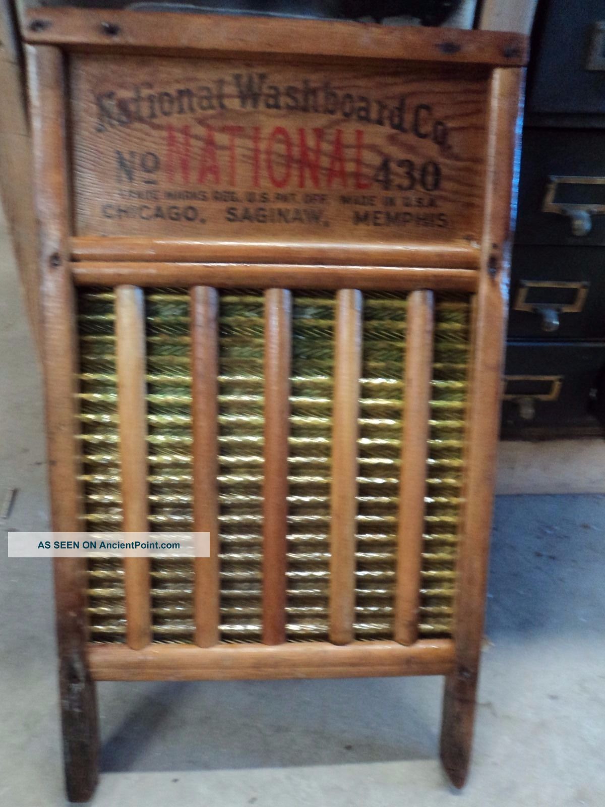 Antique National Washboard Co.  No.  430 Chicago,  Saginaw,  Memphis Brass Chief Other Antique Home & Hearth photo