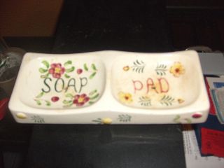 Soap And Pad Holder With Flowers On Dish Very Old Rare photo