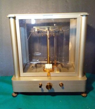 Seederer - Kohlbusch Apothecary Beam Scale In Enclosed Glass & Metal Case.  Vintage photo