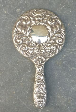 Antique Arabesque Solid Hand Mirror With No Faults Birmingham 1919 Maker B & Co photo