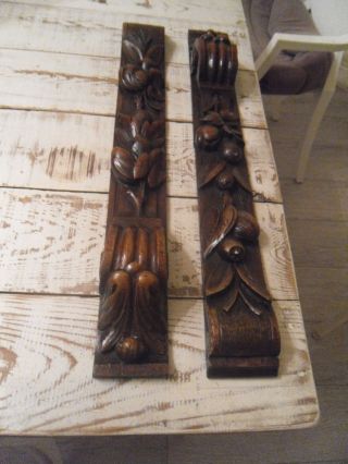 2 Antique French Wood Carved Corbels Ornamental - Solid Oak Oak Leaf Decoration photo