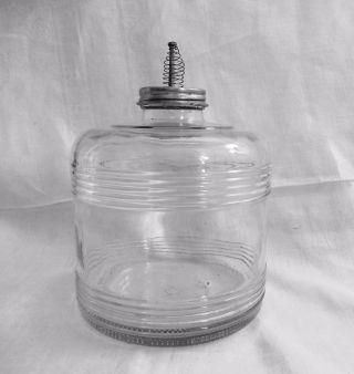 Vintage Glass Bottle Storage Tank Dispenser For Kerosene Stove Spring Loaded Top photo