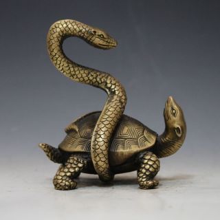 Chinese Brass Hand - Carved Snake & Turtle Statue photo
