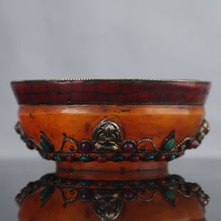 Chinese Hand - Carved Turquoise Bowl Inlaid Turquoise Handwork Guanyin Bowl photo