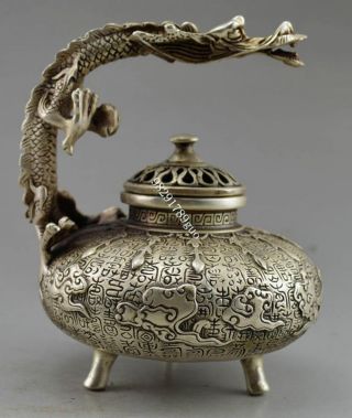 Chinese Old Handwork Cupronickel Carved Dragon Incense Burner photo