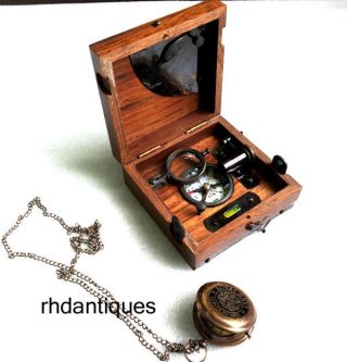 Nautical Vintage Brass & Wooden Six Instruments Marine Master Box W Watch photo