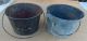 2 Vintage Small Primitive Tin Bale Handle Pails - Old Paint Buckets - Cool Primitives photo 1