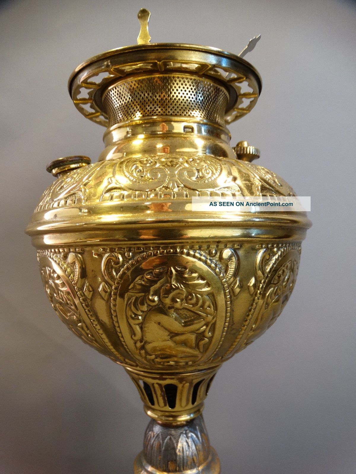 19thc Antique Victorian Figural Winged Putti Statue Electrified Banquet Oil Lamp Lamps photo