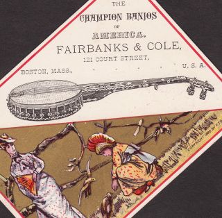 Antique 1880 ' S Fairbanks & Cole Banjo Boston American Business Advertising Card photo