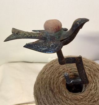Antique Victorian Sewing Bird Clamp Holder With Velvet Pin Cushion photo