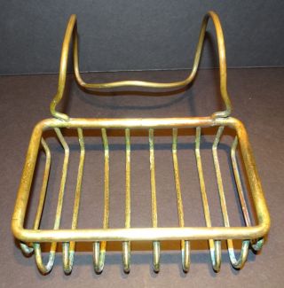 Antique Victorian Brass Wire Basket Soap Dish For Clawfoot Bathtub Tub Rim photo