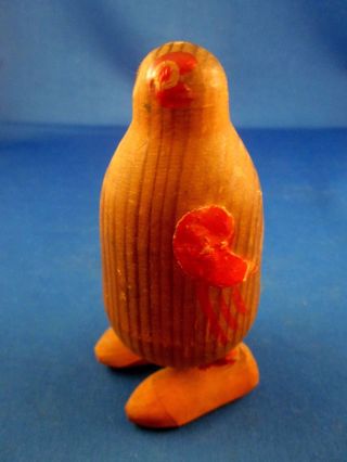 Primitive Hand Carved & Painted Walking Wood Penguin Toy 4 1/2 