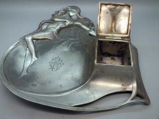 Rare Early 20th C Edwardian Art Noveau Wmf ' Old Silver ' Finish Ink Stand C1906 photo
