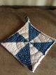 Early Antique Blue Calico Star Quilt Textile Pot Holder Make Do Aafa Handmade Primitives photo 5