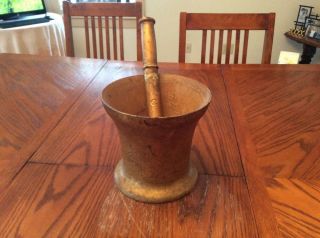 Large Antique Cast Iron Mortar And Pestle photo