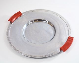Bruce Hunt Industrial Age Art Deco Round Red Handled Chrome Trays photo