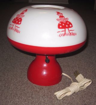 Vintage 70 ' S Mod Atomic Mushroom Pixies Red/white Plastic Table Lamp Light Retro photo