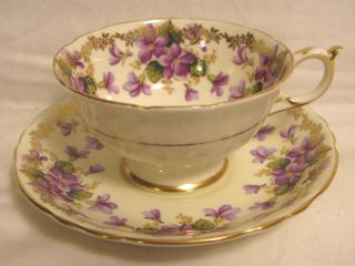 Paragon Fine Bone China Cup & Saucer Purple Flowers Violets? Gold Trim England photo