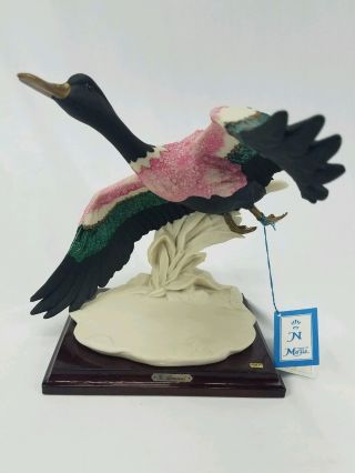 Gieuseppe Armani Marked Marzia Goose Porcelain Figurine Pink & Green photo