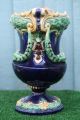 19thc Large Majolica Vase With Intricate Flowers & Leaf Decoration C1880s Vases photo 3