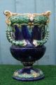 19thc Large Majolica Vase With Intricate Flowers & Leaf Decoration C1880s Vases photo 5