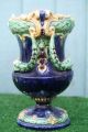 19thc Large Majolica Vase With Intricate Flowers & Leaf Decoration C1880s Vases photo 6