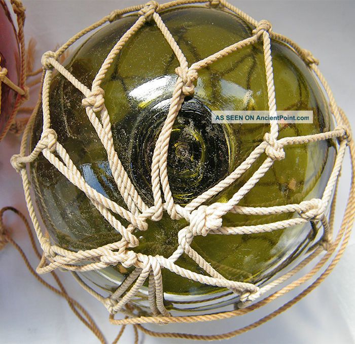 Vintage Made In Czechoslovakia Red And Green Glass Fishing Buoys 2 Fishing Nets & Floats photo