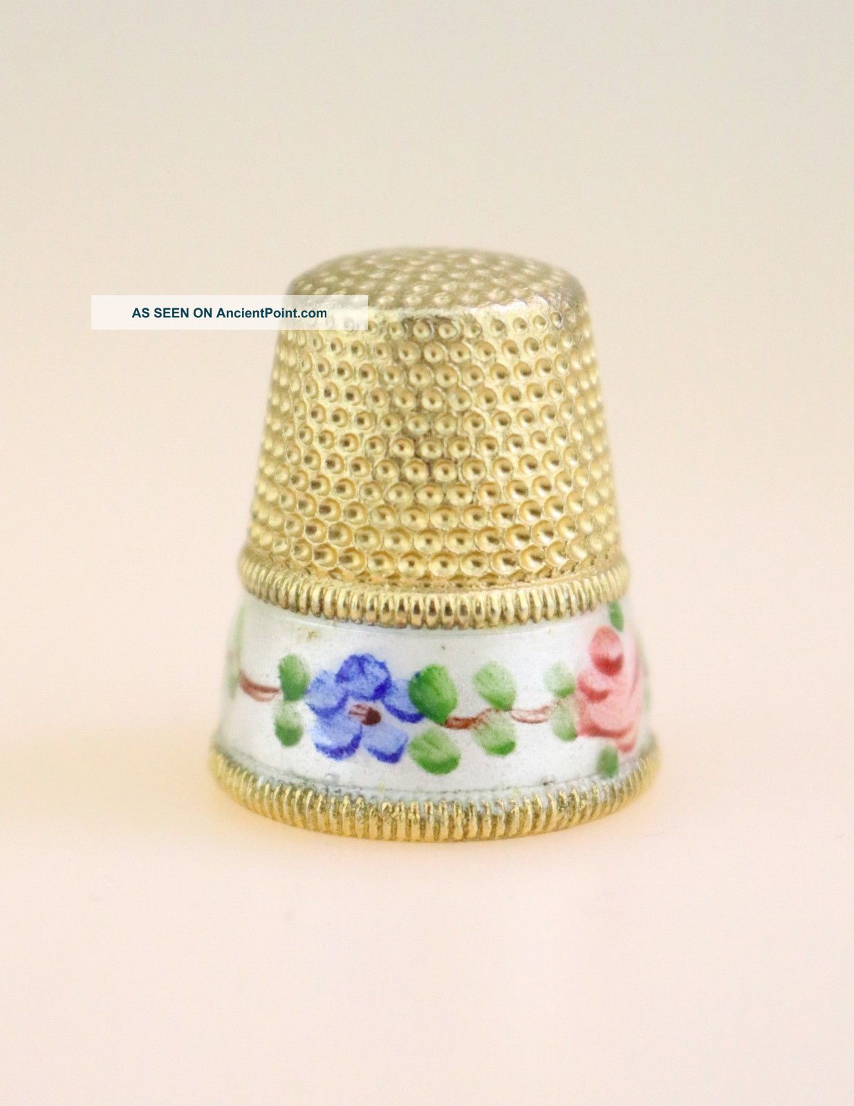 Victorian Gilt And Floral Enamel Thimble (1) British photo