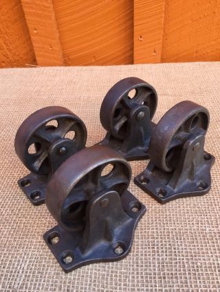 Antique Steel Industrial Casters - Iron Coffee Table Furniture Wheels - Primitive photo