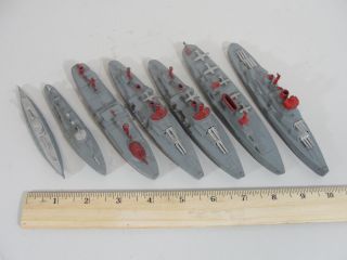 7 Antique Wwii Navy,  Tootsie Toy Ship Models,  Battleship Submarine,  Cruiser, photo