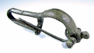 Roman Bronze Decorated P - Shaped Bow Type Brooch/fibula - Ancient Artifact - B806 photo