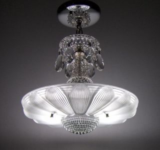 Vintage Art Deco Frosted Sunflower Shade Ceiling Lamp Light Fixture Chandelier photo
